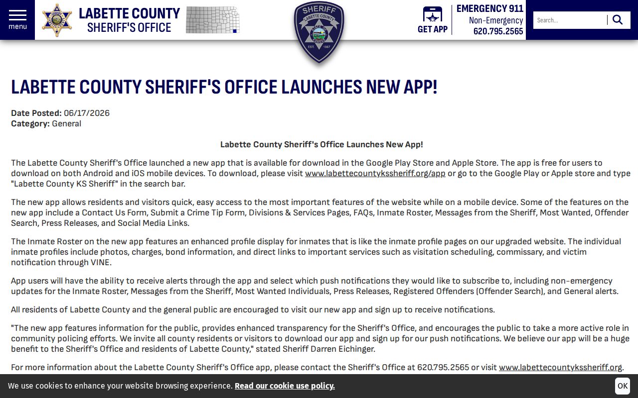 Labette County sheriff app released inmate mugshot functions