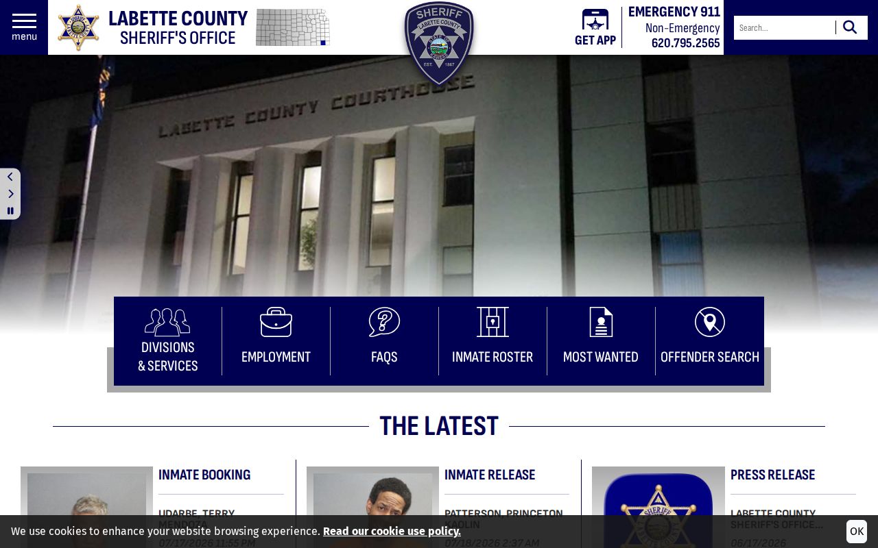 Labette County Sheriff home page latest inmate release card